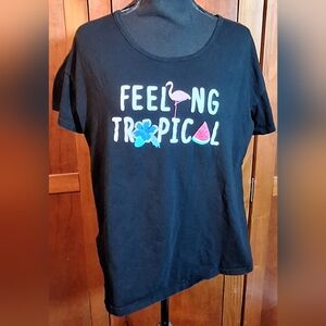 MIA LUCCE Black Graphic Sleep Tee with Tropical Print